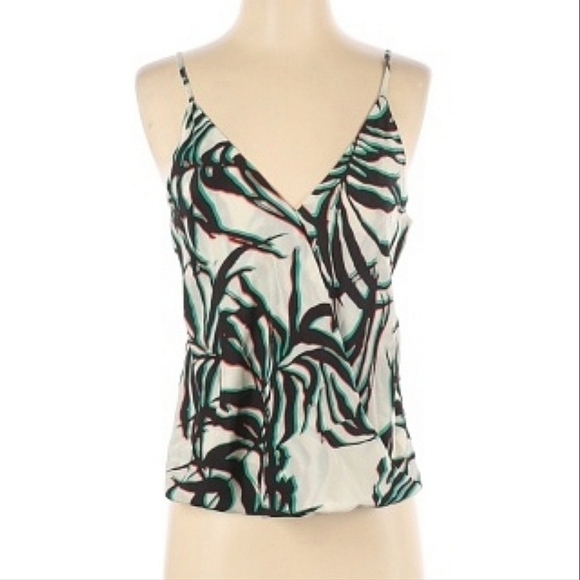 Chelsea Flower Palm Print Green Cream Sleeveless V Neck Blouse Size XS - Picture 1 of 2